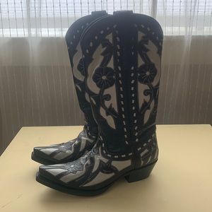 Rio Grande Limited Black and White Floral Cowboy Boots
